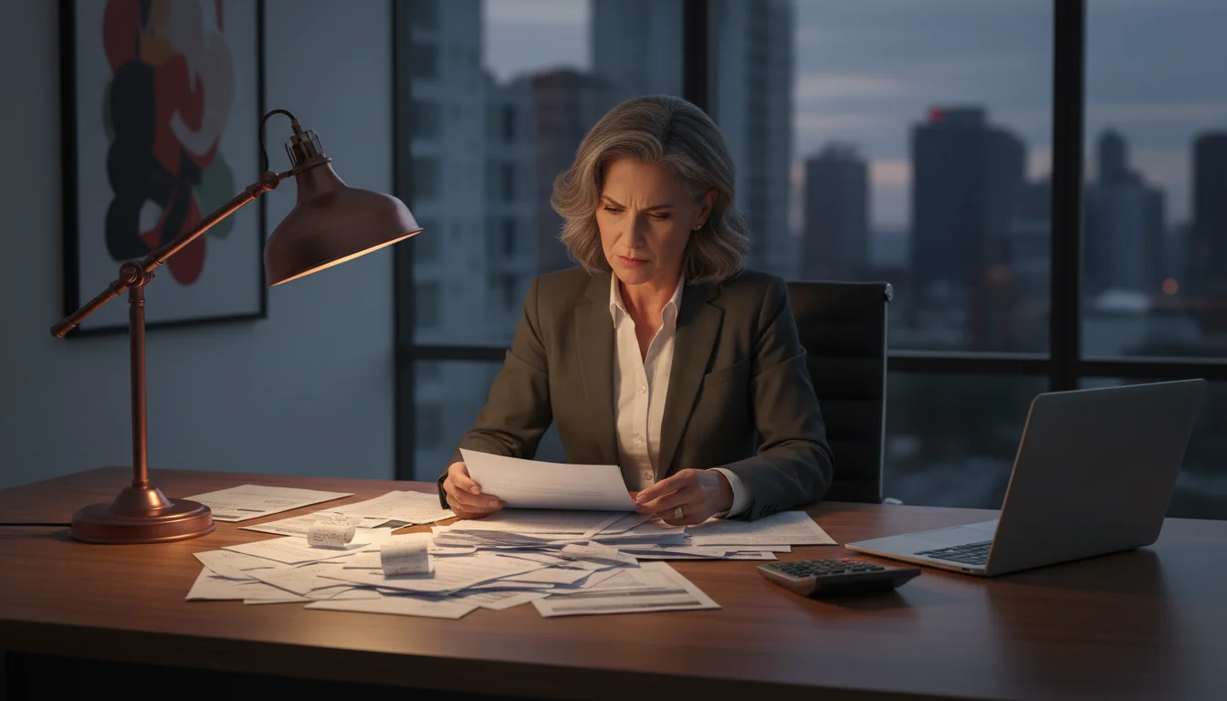 Business owner reviewing tax receipts