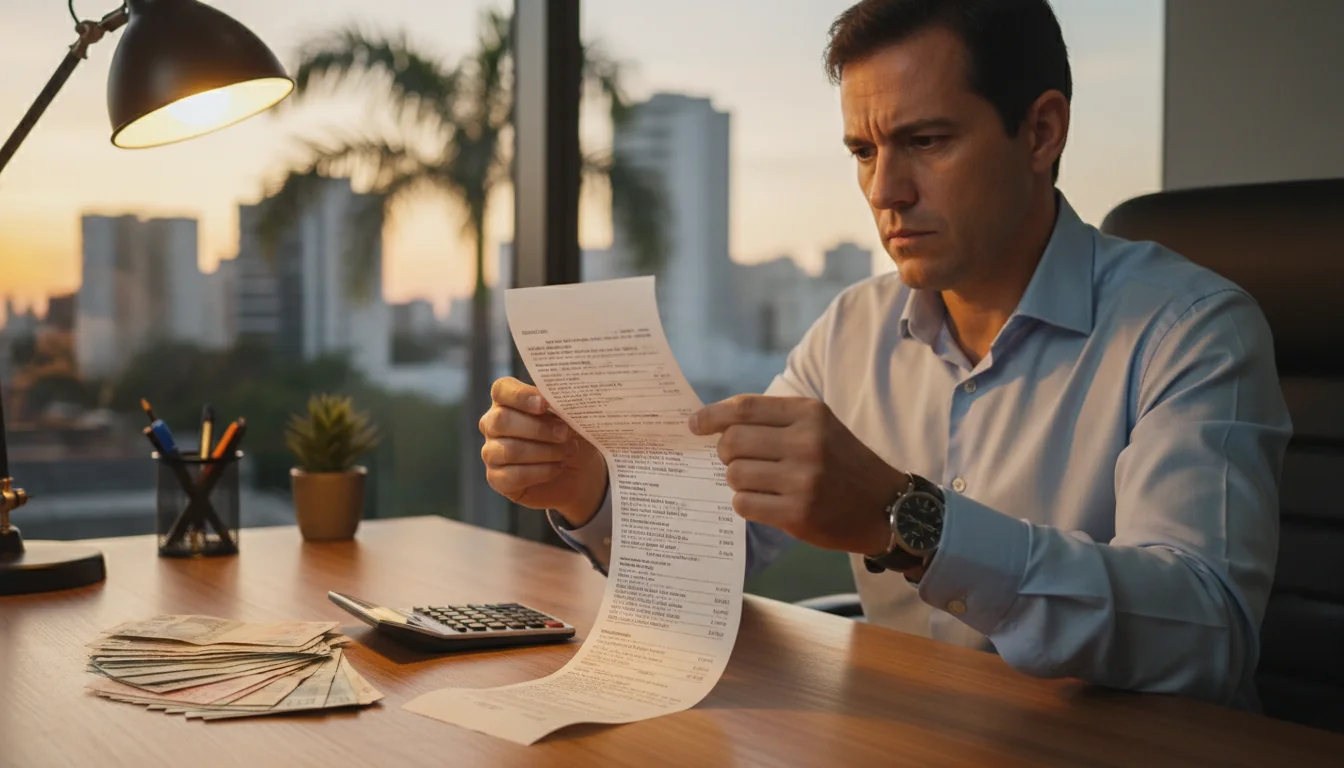 Person examining a printed receipt.
