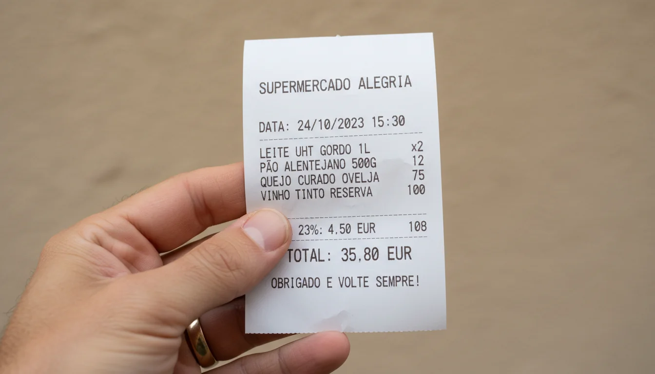 Portuguese receipt document close-up