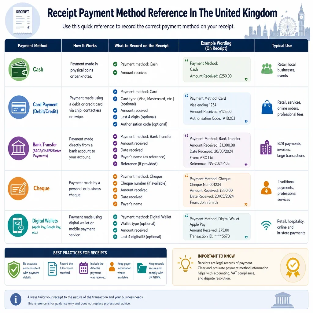 Receipt Payment Method Reference