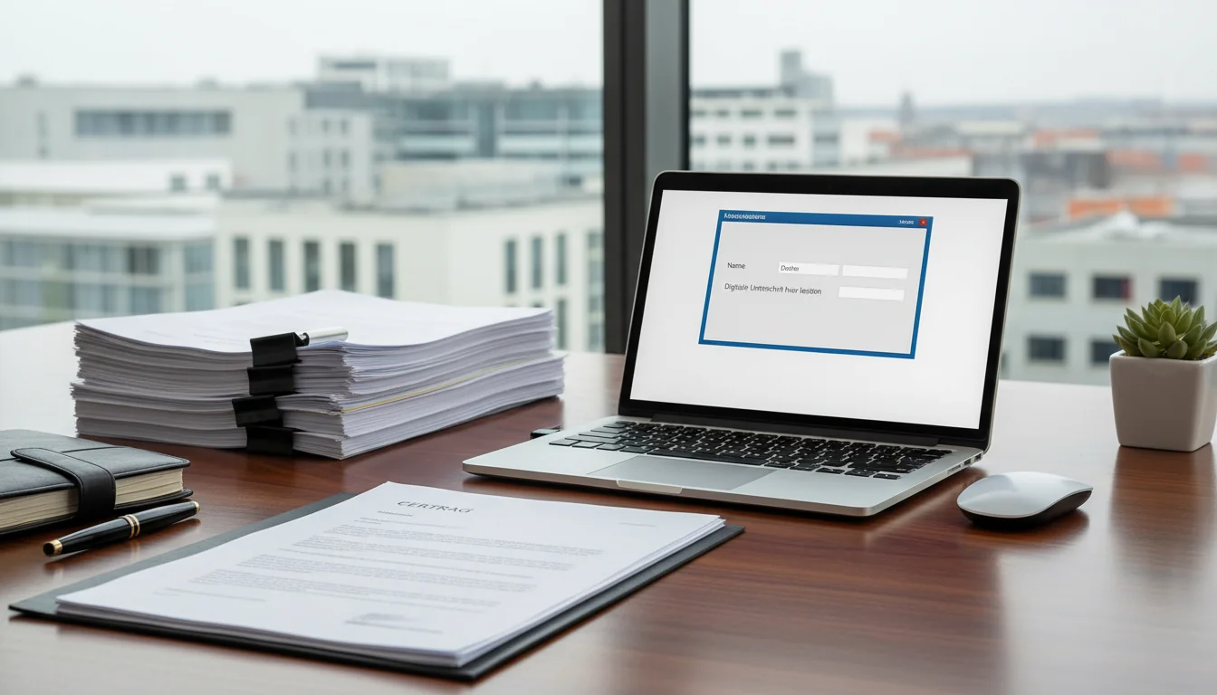 German corporate documents on desk