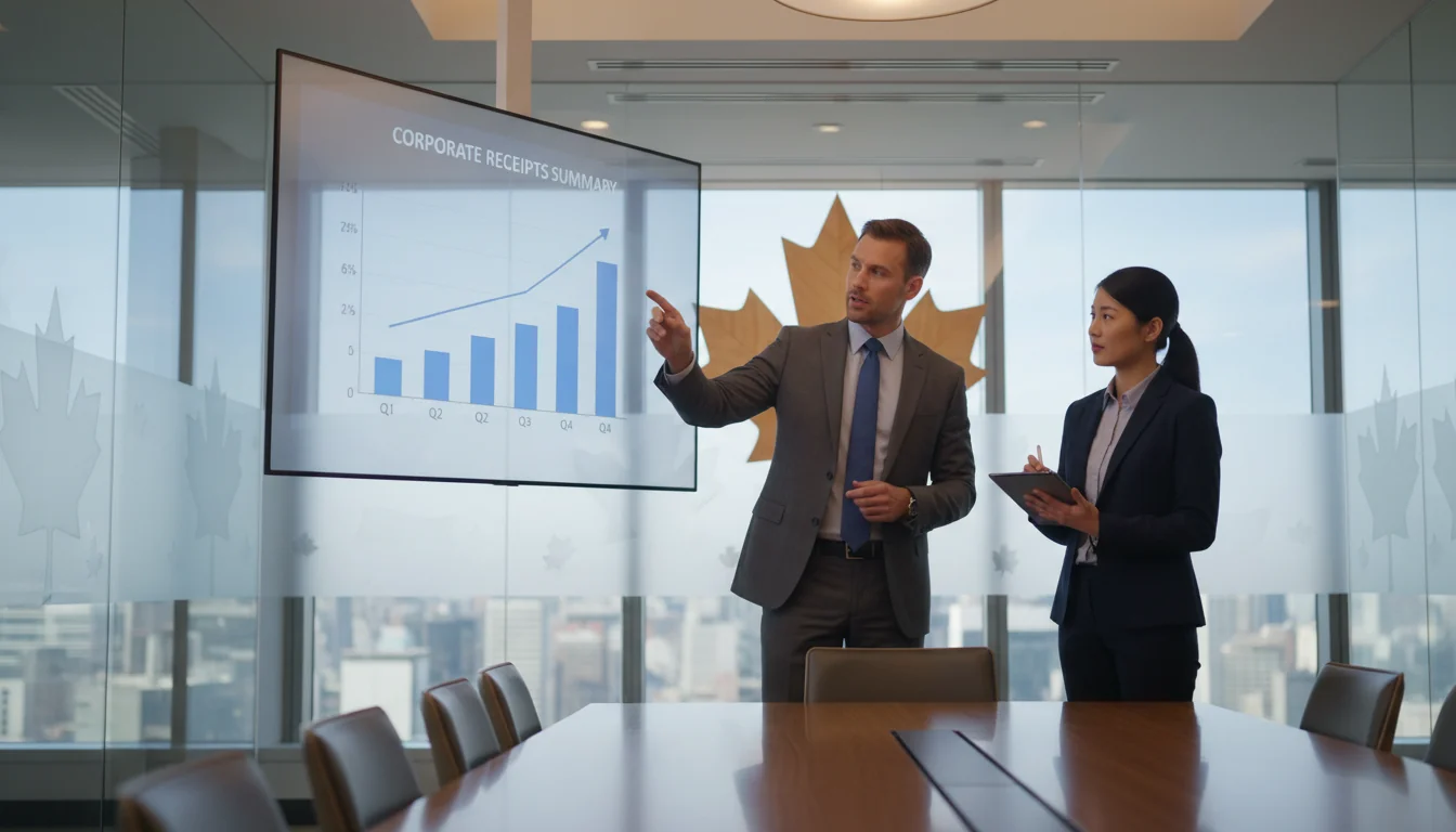 Business meeting discussing receipts