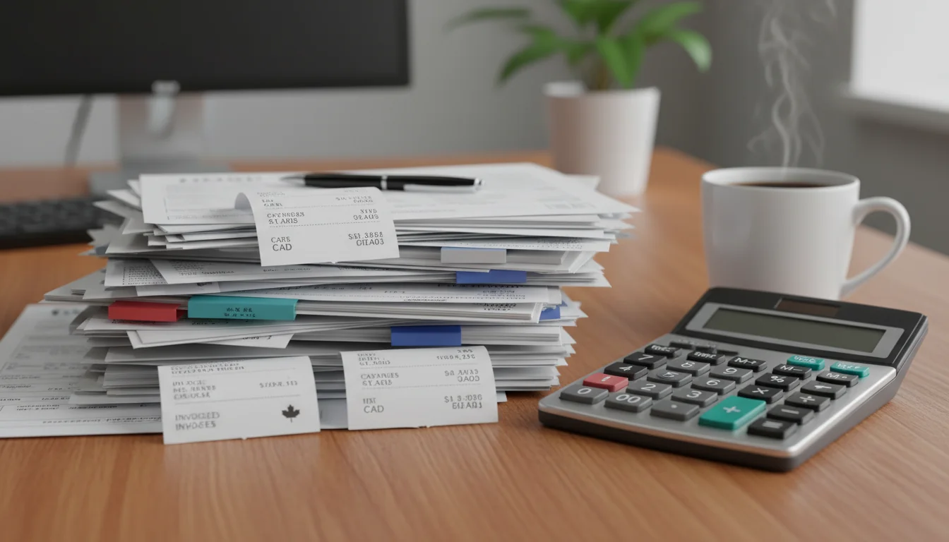 Stack of organized corporate receipts