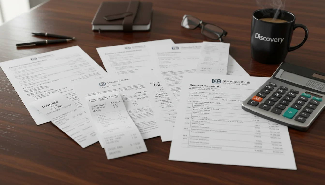 Receipt documents on office desk