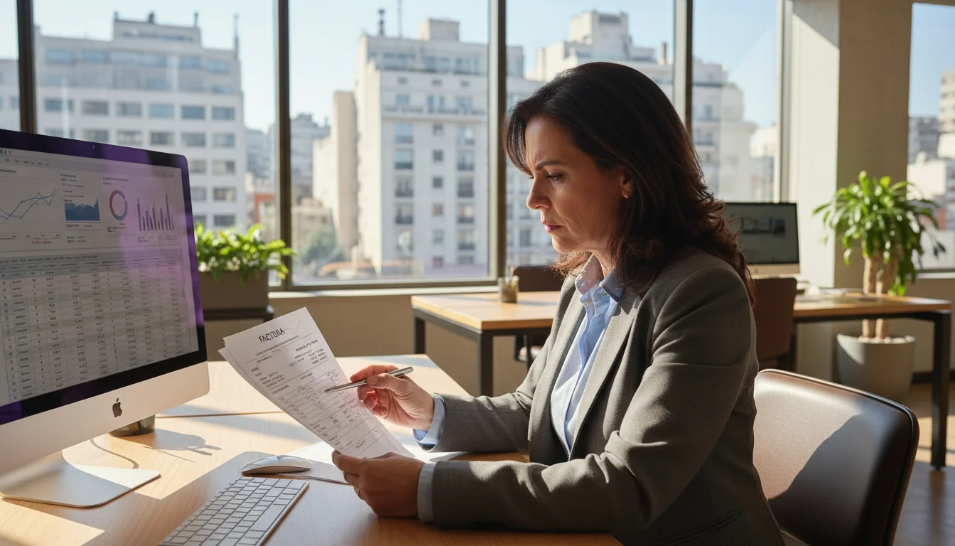 Business professional reviewing factura