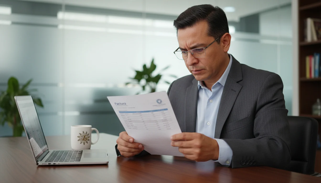 Business professional reviewing factura