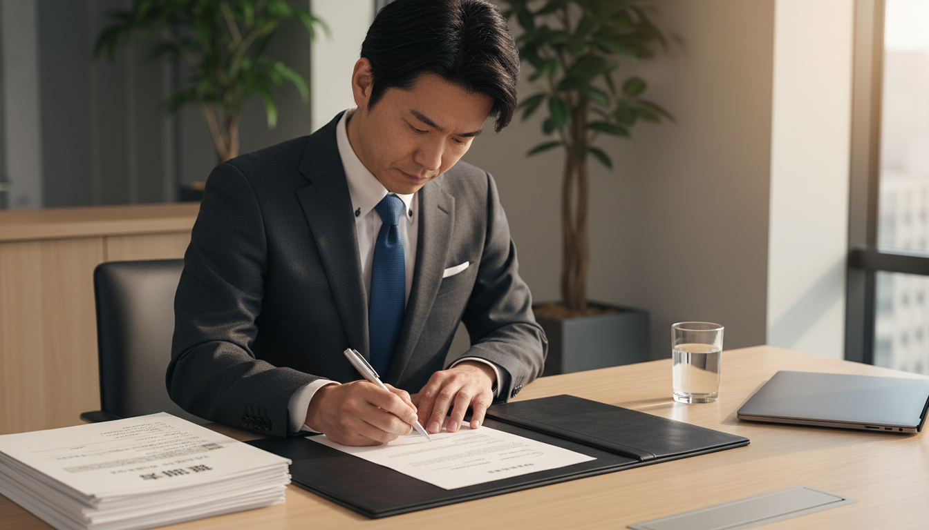 Businessperson signing legal form