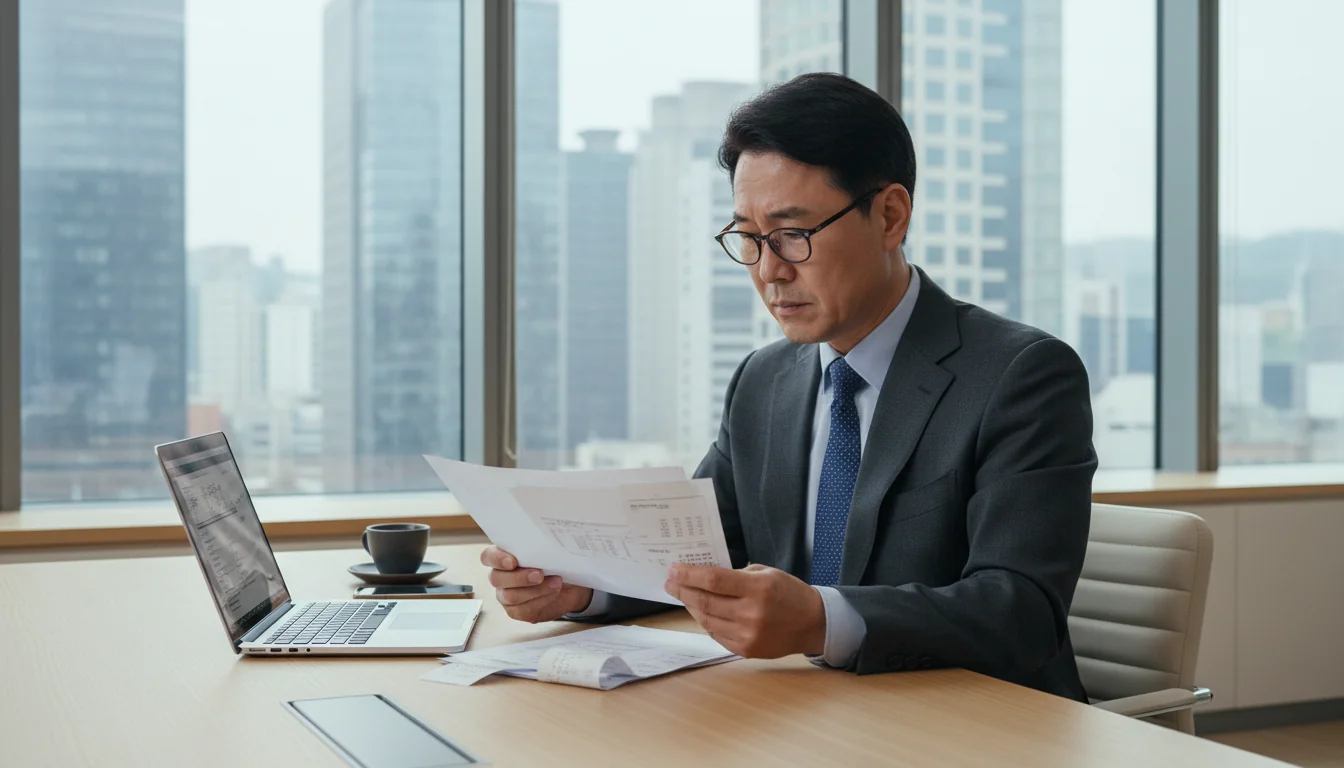 Businessman reviewing corporate docs