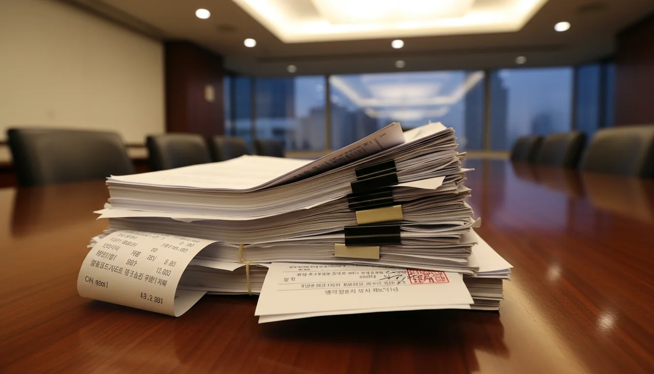 Stack of Korean business papers