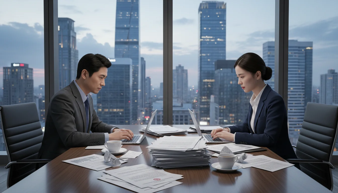 Business professionals reviewing corporate papers