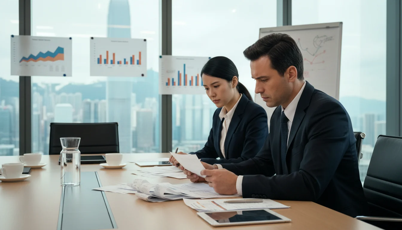 Business meeting discussing receipts