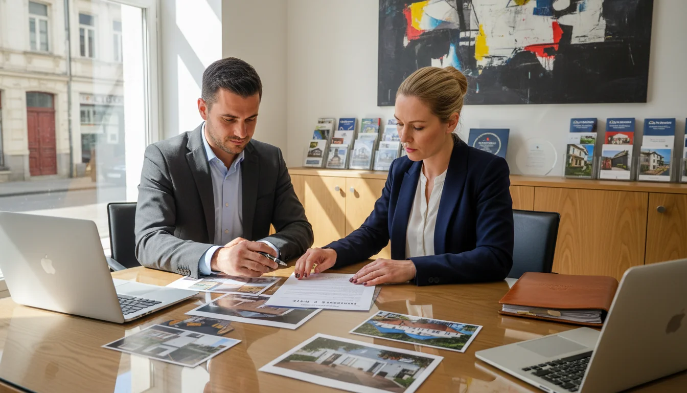 Couple reviewing property sale contract