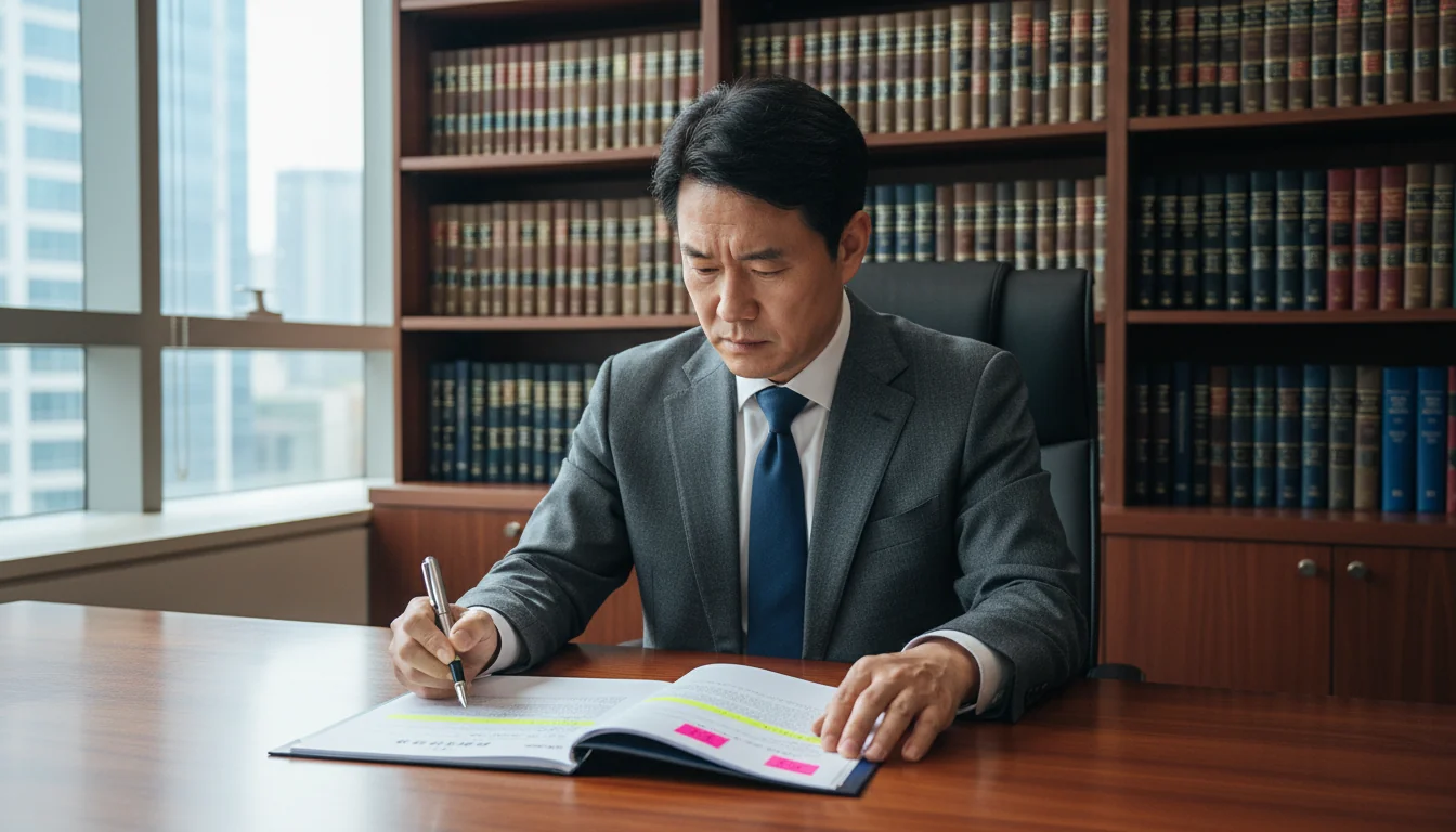 Lawyer reviewing agreement