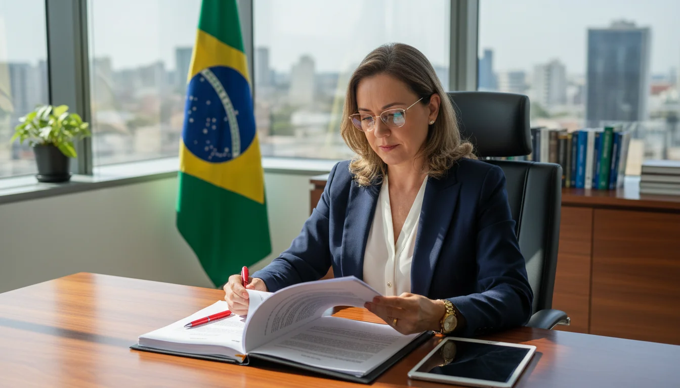 Brazilian lawyer reviewing sales contract