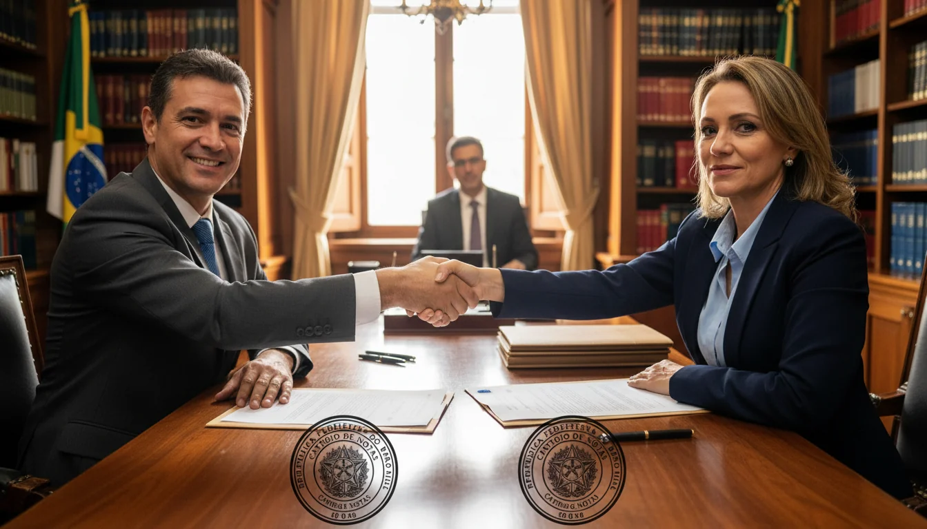 Signing property purchase agreement in Brazil