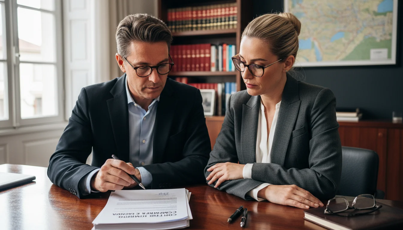 Couple reviewing compra e venda agreement