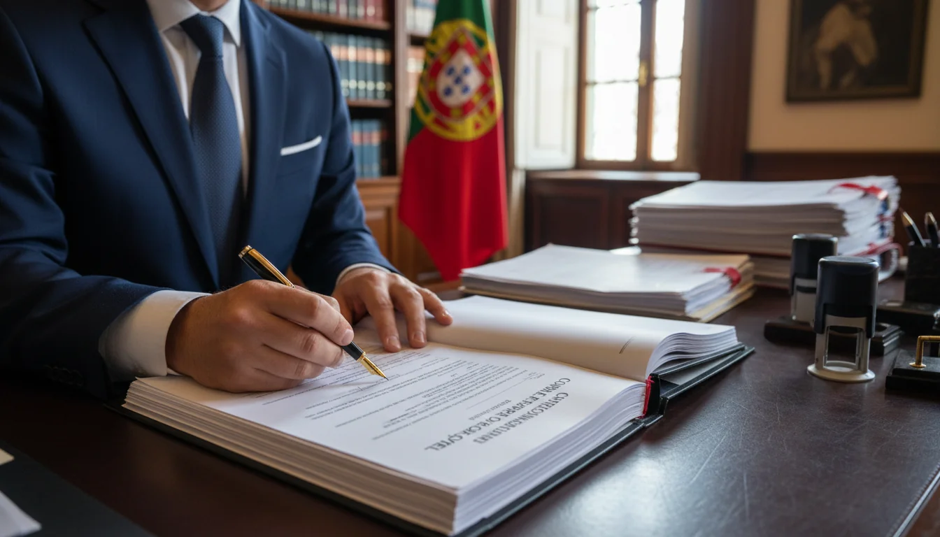 Portuguese notary signing property contract