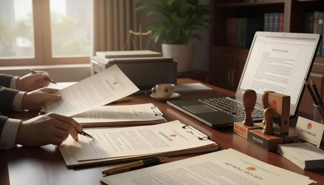 Legal documents on Vietnamese desk