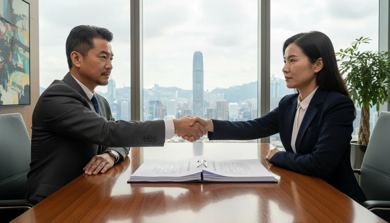 Business professionals signing agreement