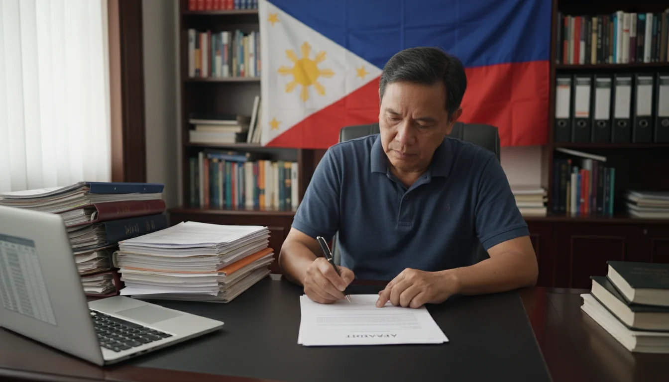 Person writing affidavit at desk