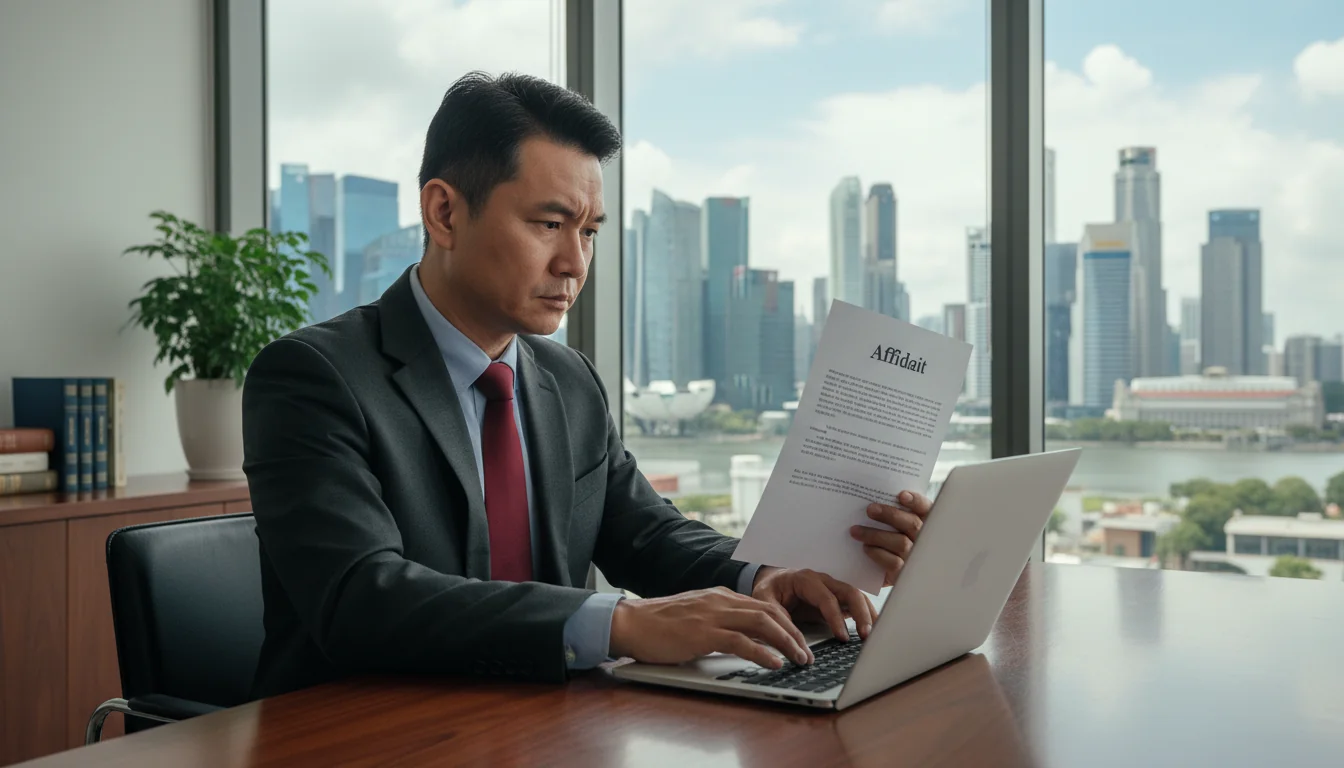 Lawyer drafting affidavit in office