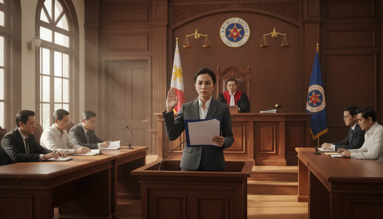 Courtroom scene with affidavit testimony