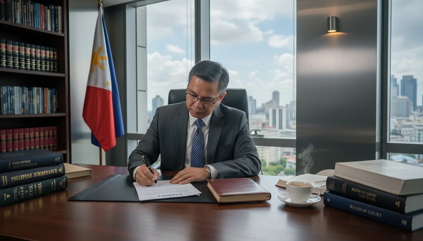 Lawyer drafting affidavit in office