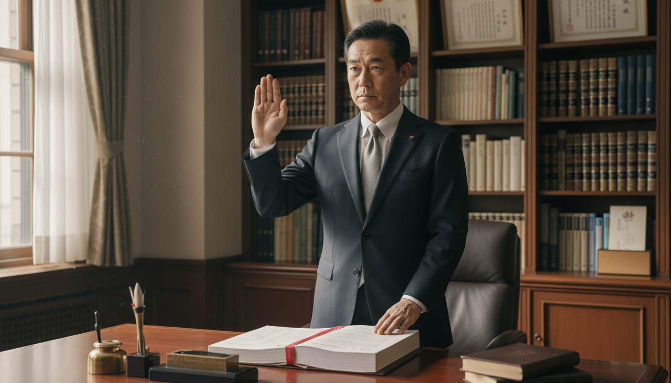 Japanese notary swearing an oath