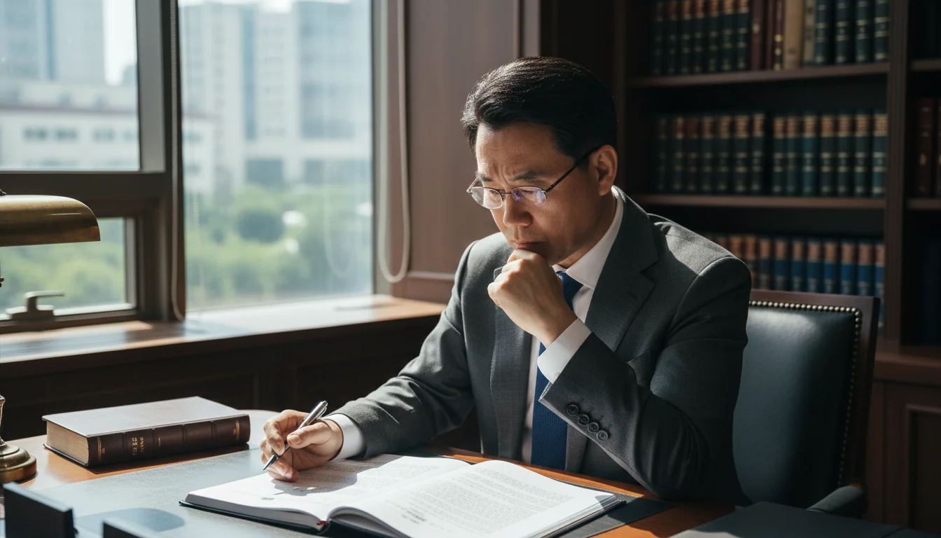 Korean lawyer reviewing legal document