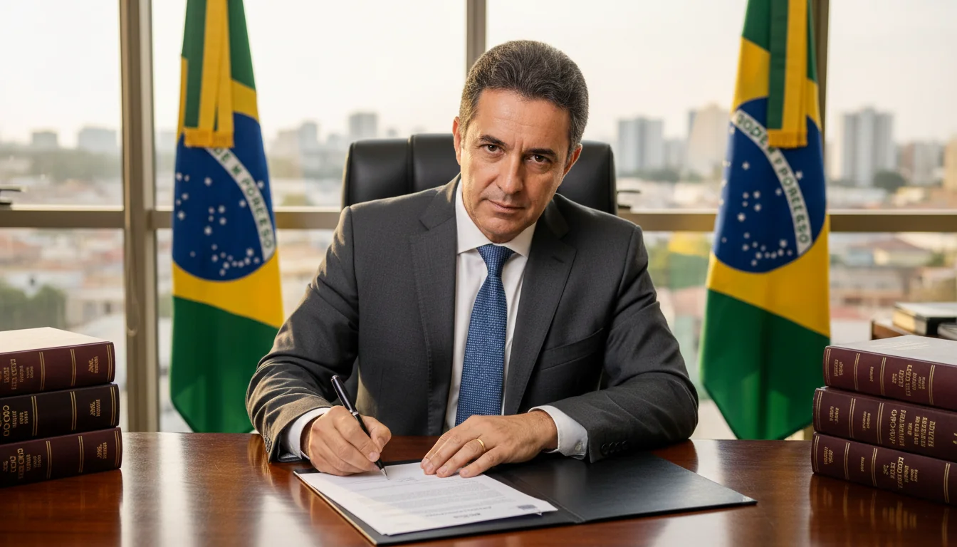 Brazilian notary signing legal document