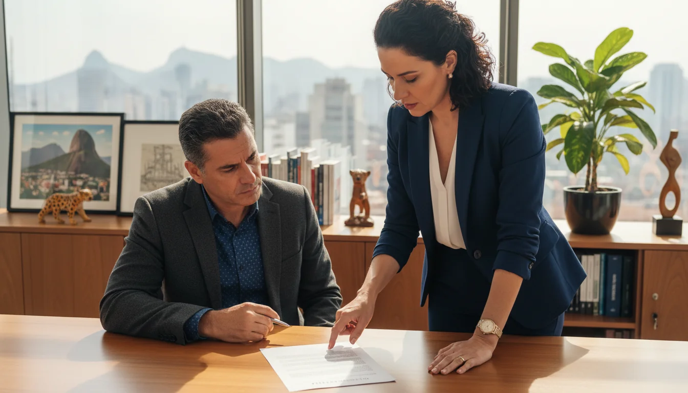 Lawyer explaining document in Brazil
