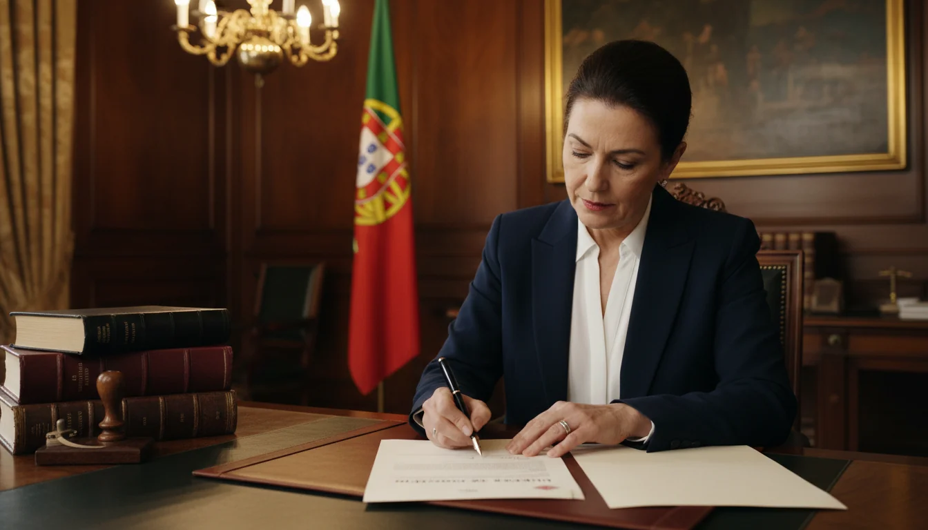 Portuguese notary signing legal document