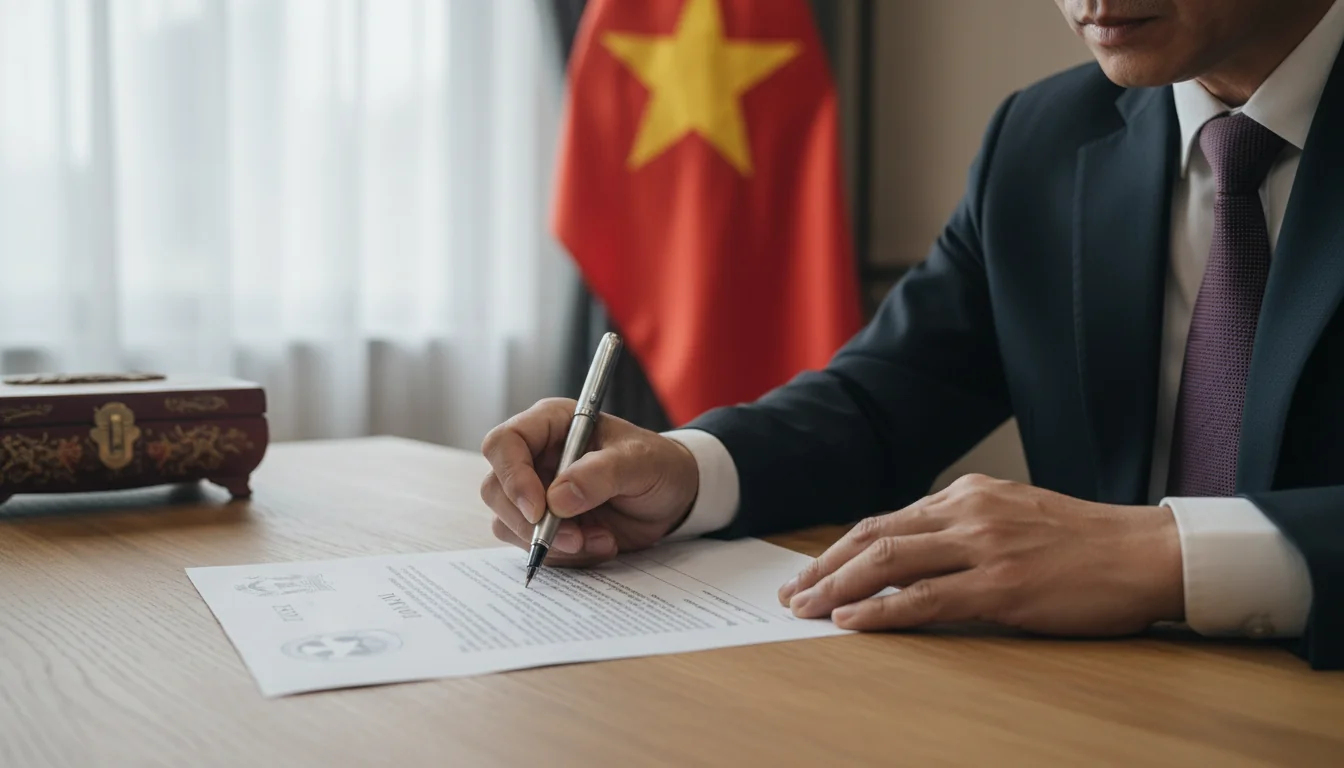 Signing Lời khai document in Vietnam
