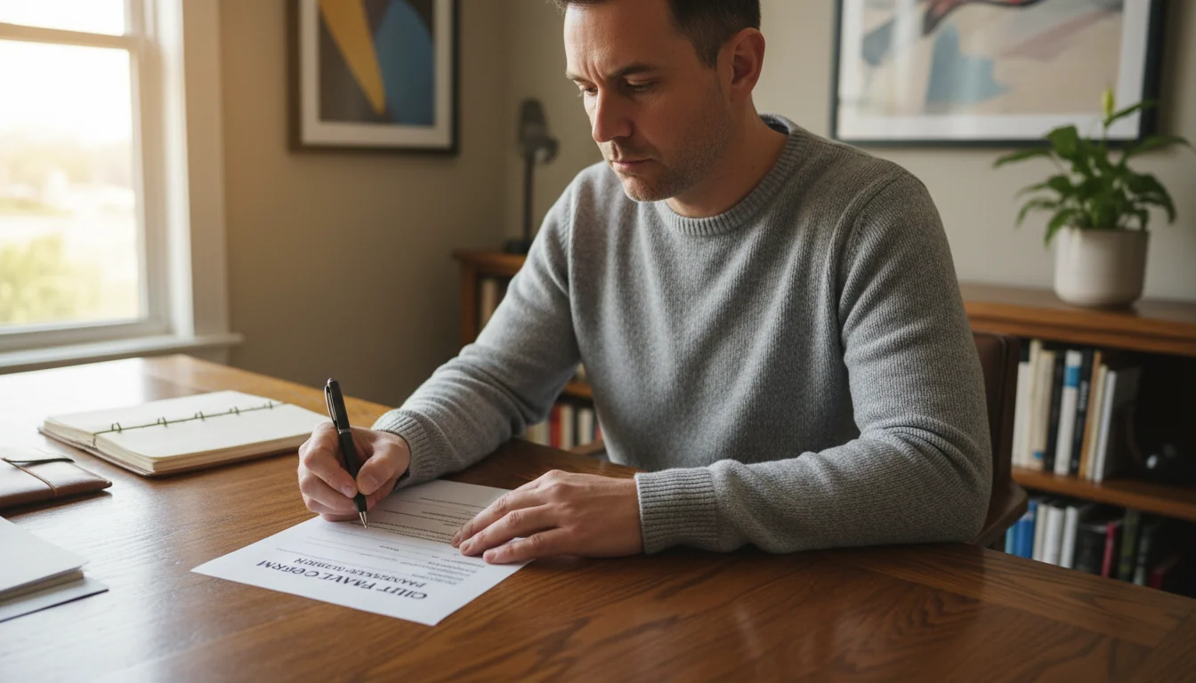 Parent signing travel consent form