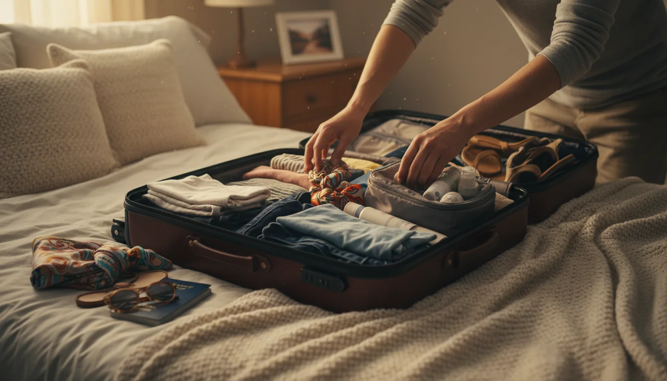 Family packing suitcases for trip