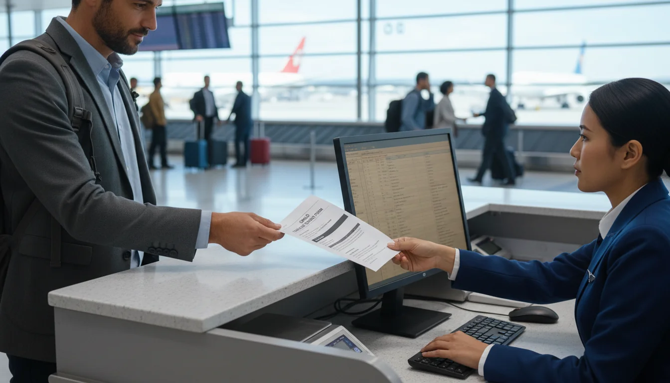 Airline staff checking consent form