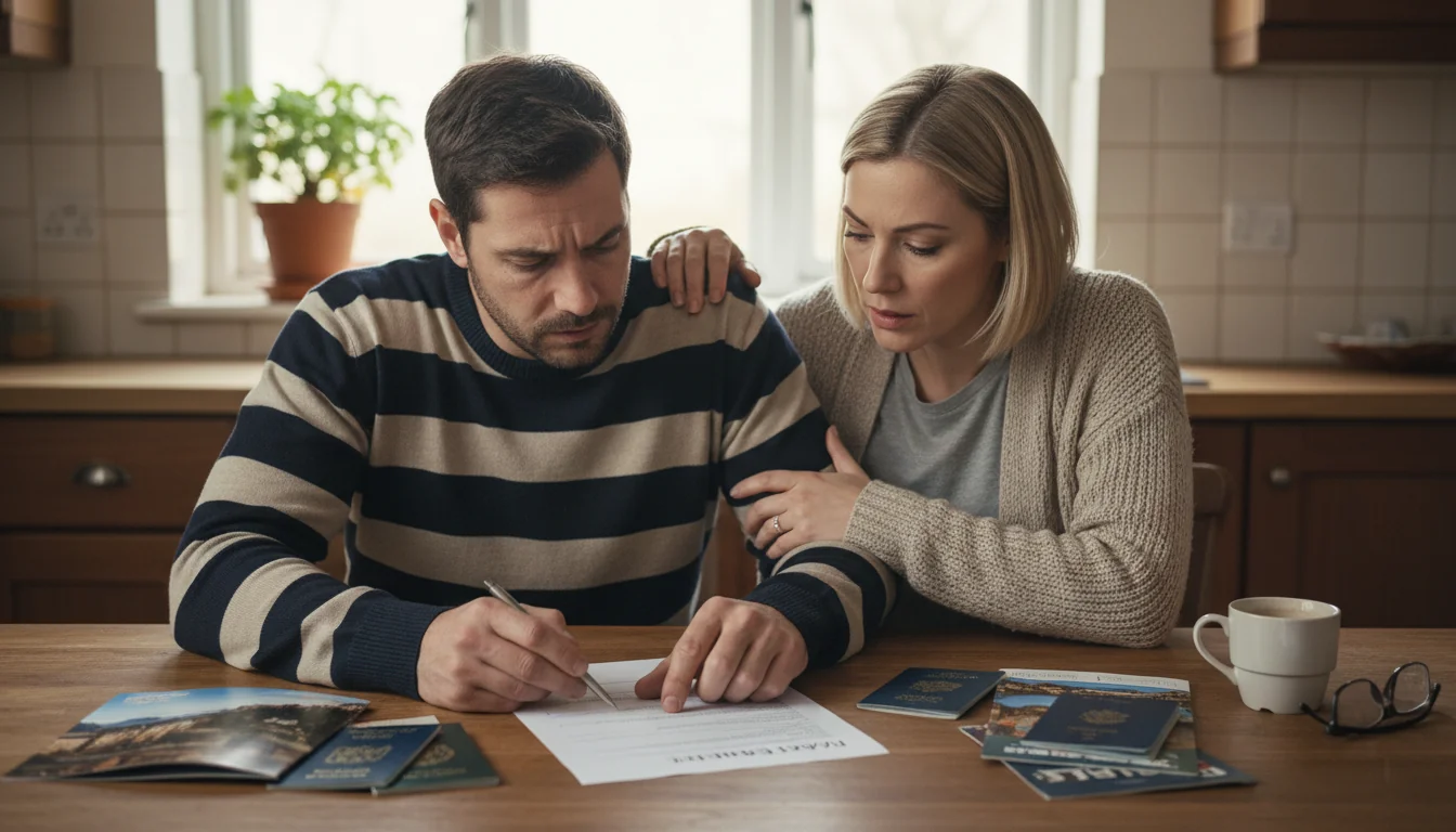 Parents signing travel consent document