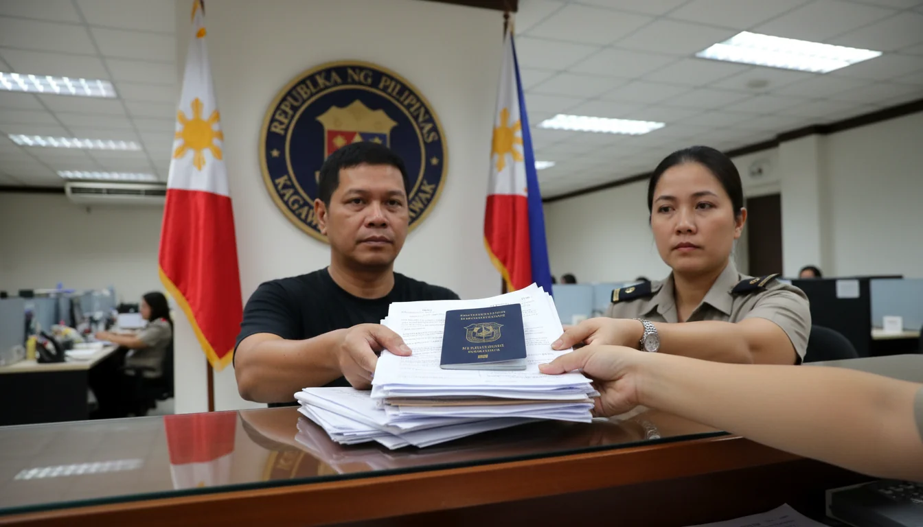 Adult submitting documents at embassy