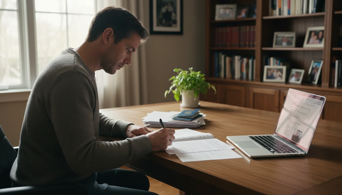 Parent filling out travel permit form