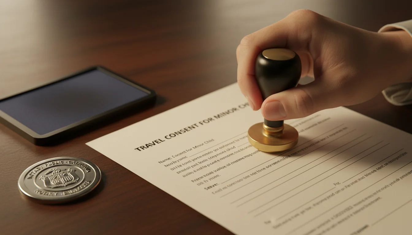 Notary stamping official travel document