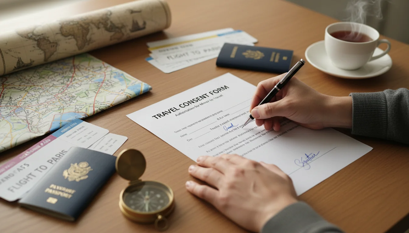 Family signing travel documents
