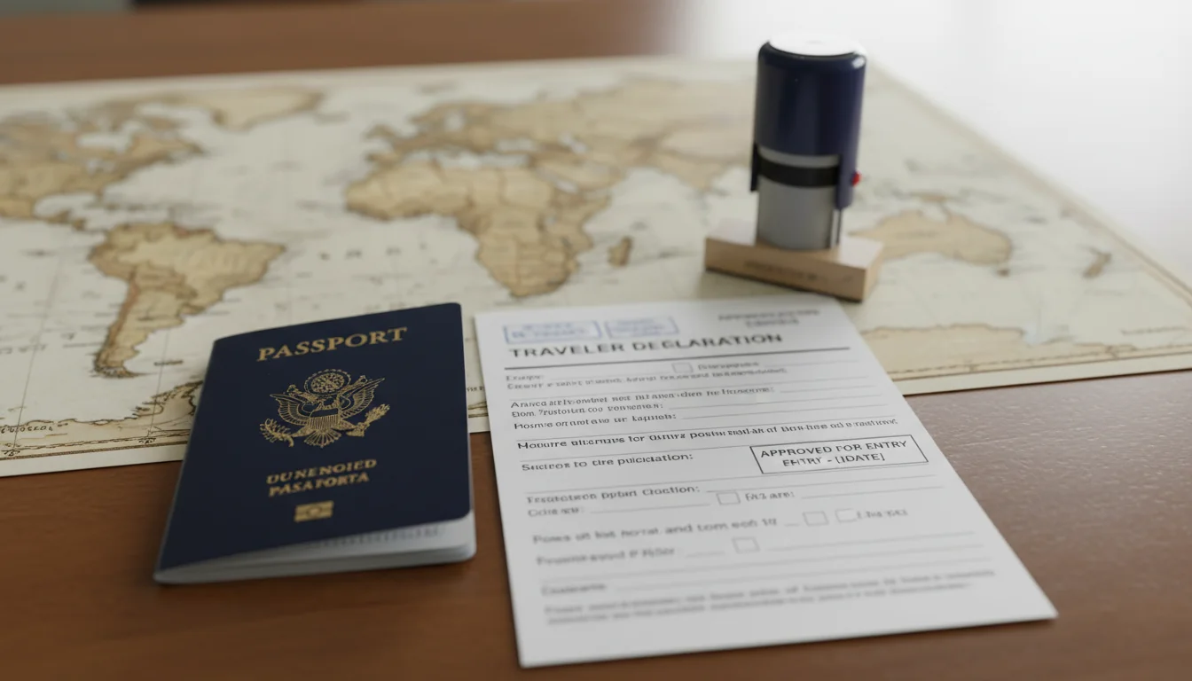 Family passport and travel declaration papers