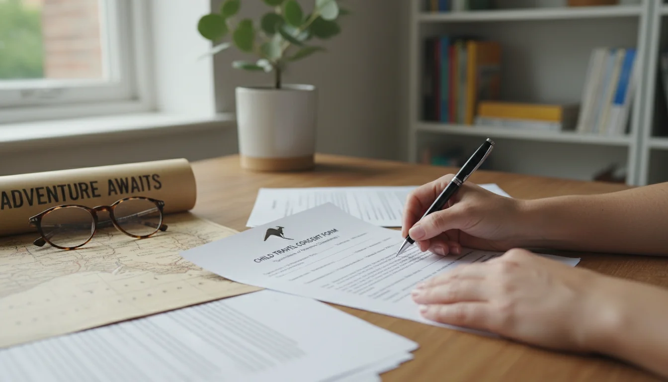 Family signing legal travel documents