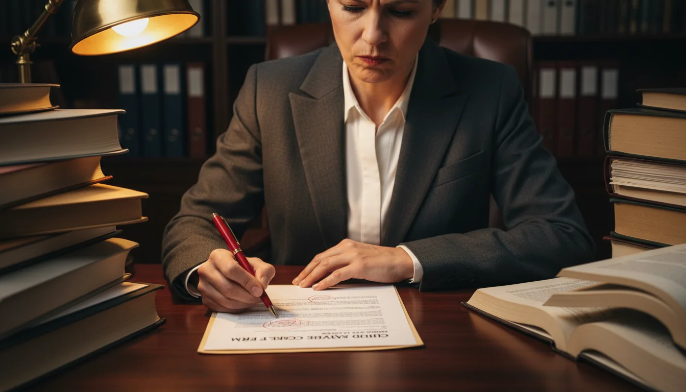 Family lawyer reviewing legal papers