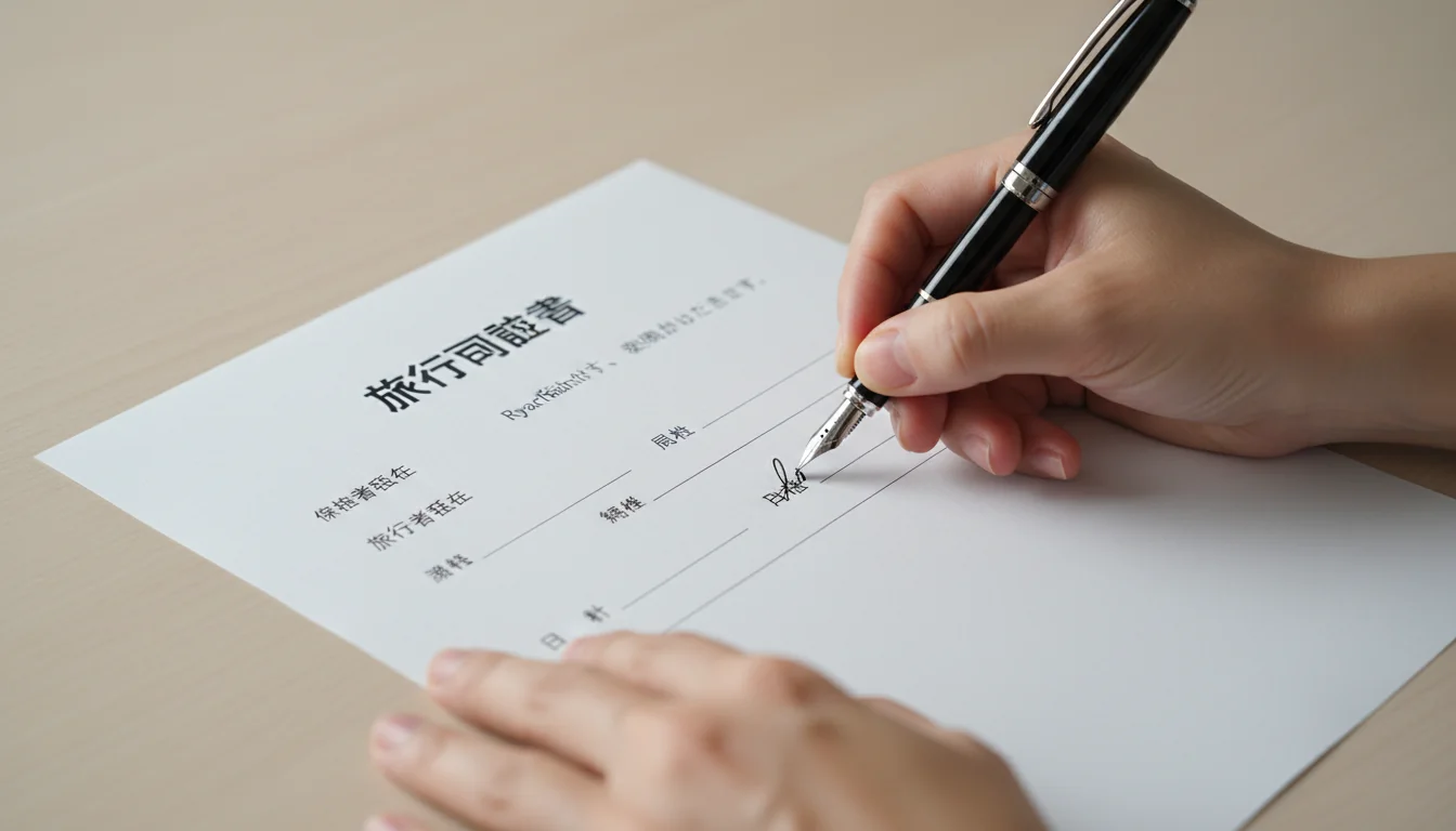 Family signing legal travel papers