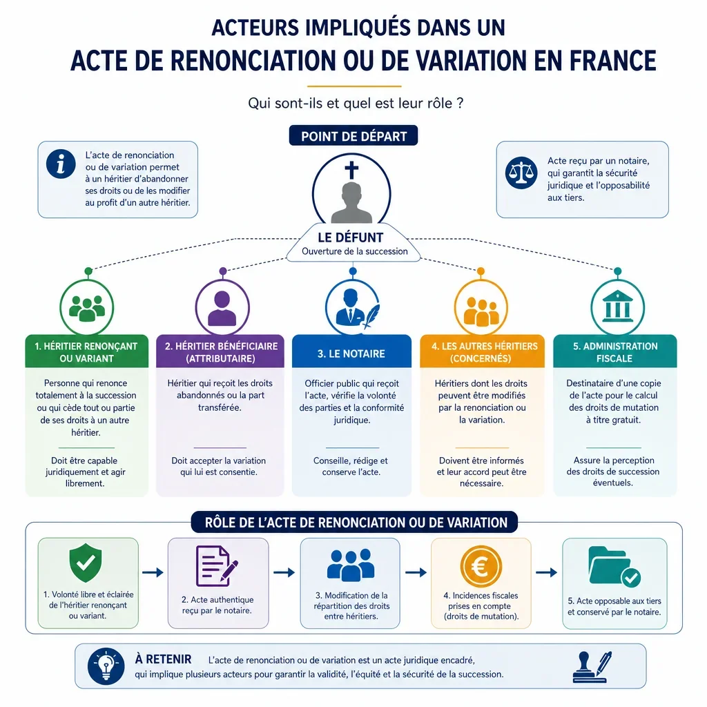 Acteurs impliqués dans un acte de renonciation ou de variation