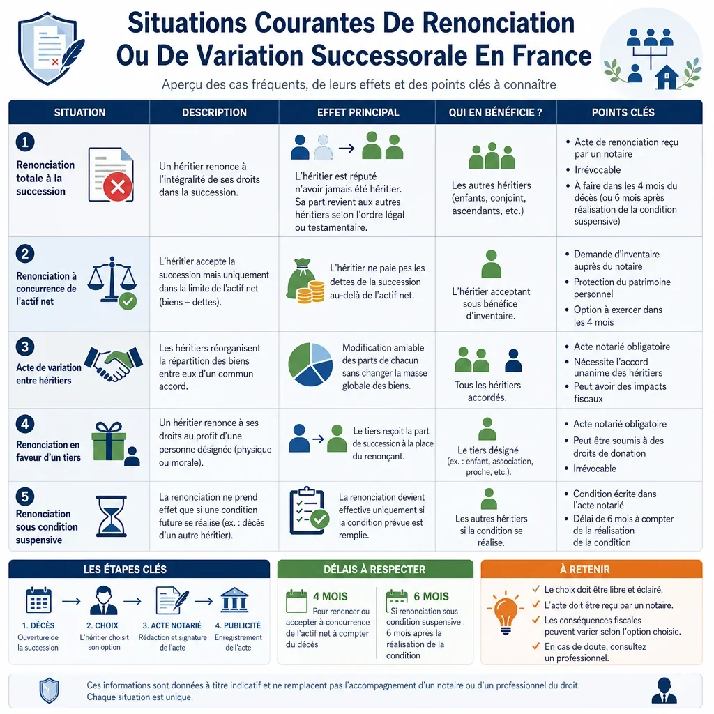 Situations courantes de renonciation ou de variation successorale