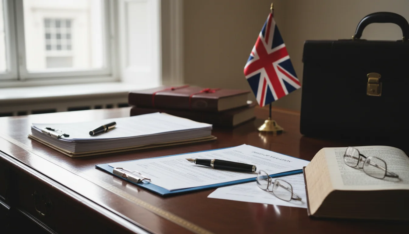 Legal documents on wooden desk