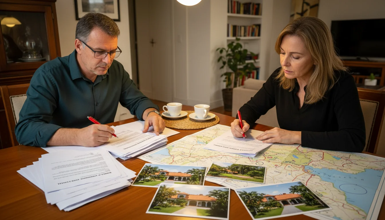 Family adults reviewing property donation papers