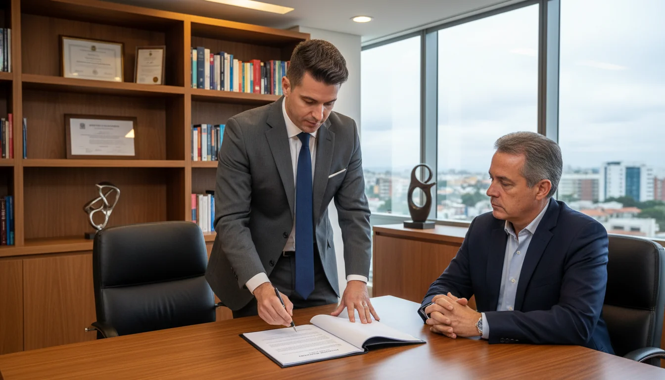 Lawyer explaining donation contract to client